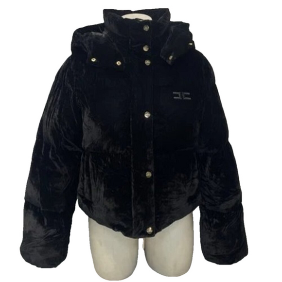 NEW ELISABETTA FRANCHI Women's Jacket Cropped Velvet Down Size 44/US 8 Black - Picture 1 of 7